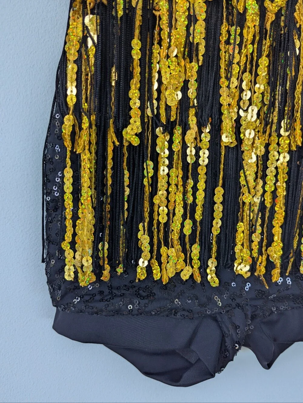 Weissman Girls SC Boom Boom Black & Gold Sequin Fringe Biketard Dance Costume